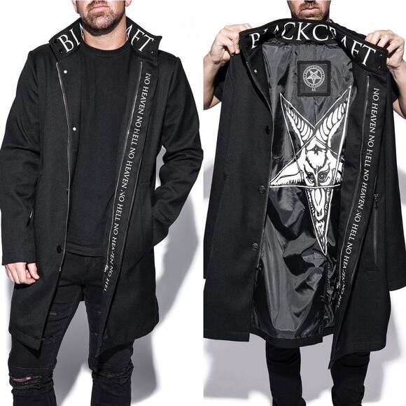 BLACKCRAFT CULT Bateman Trench Coat Black Sz M Gothic Occult Dark Aesthetic - Picture 1 of 10